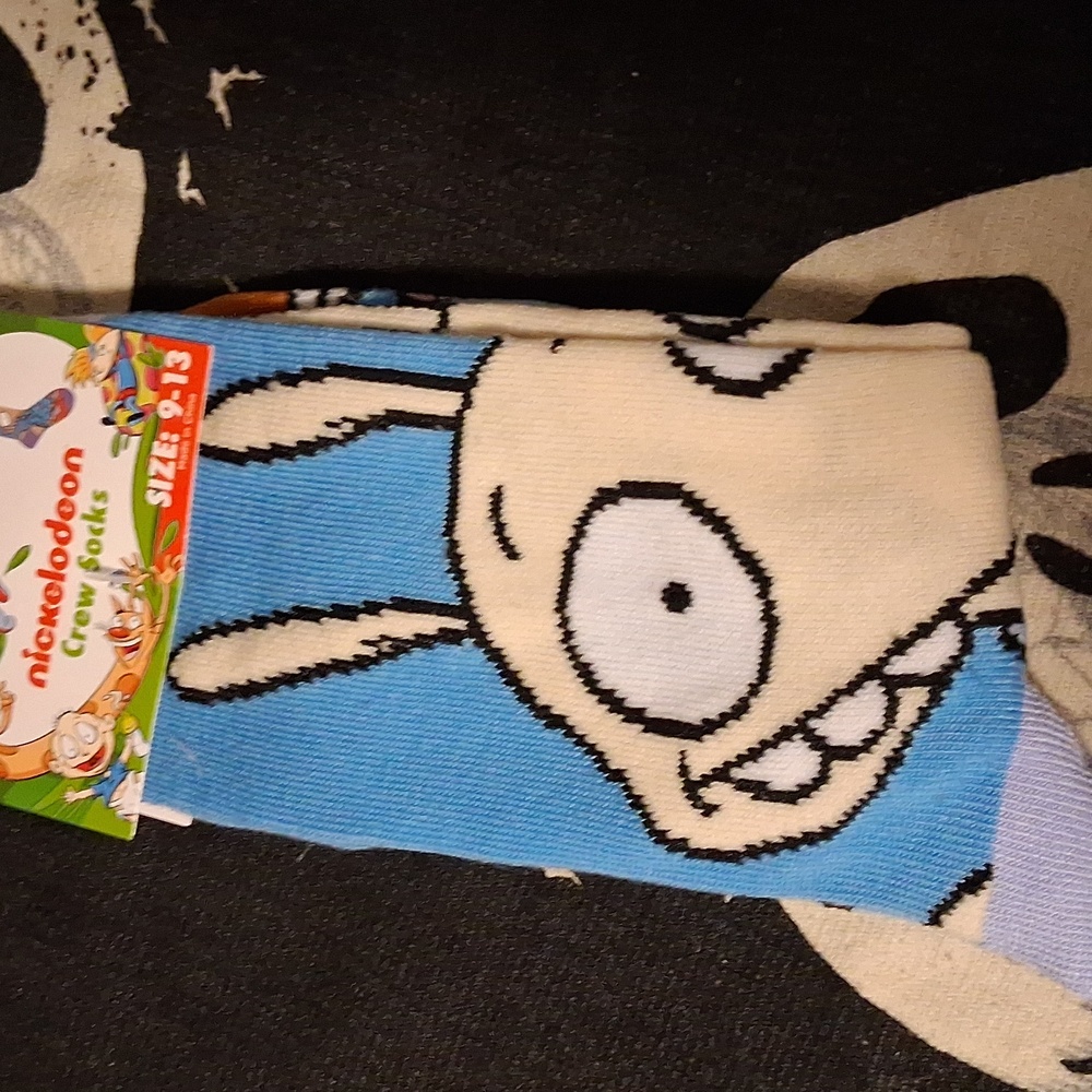 Nickelodeon ROCCOS MODERN LIFE Blue and Cream Cartoon Socks